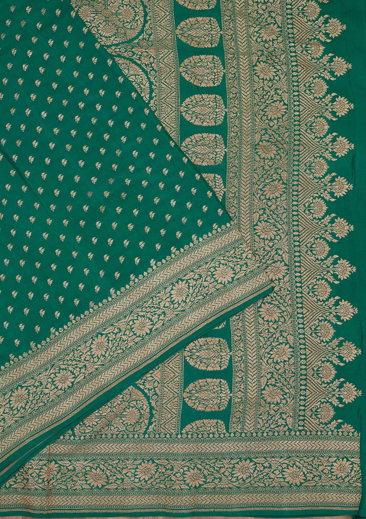 Peacock Green Zariwork Pure Silk Saree-Koskii