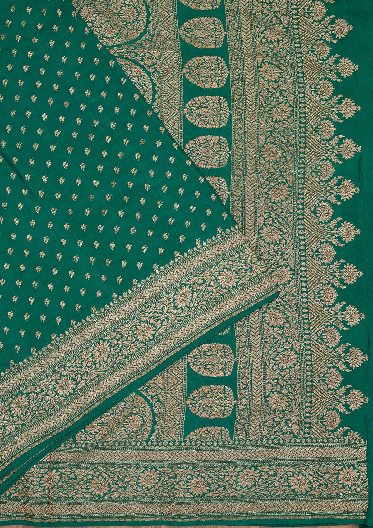 Peacock Green Zariwork Pure Silk Saree-Koskii
