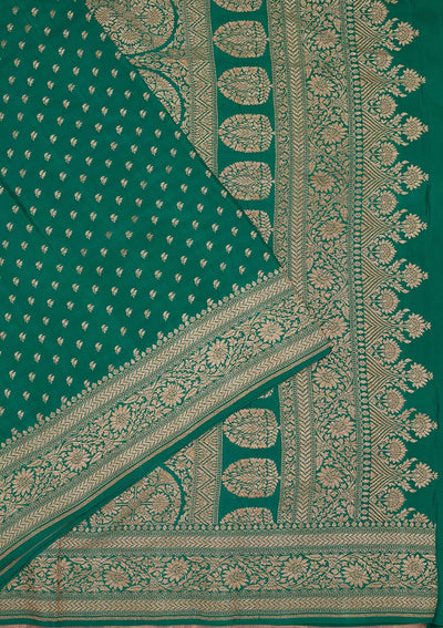 Peacock Green Zariwork Pure Silk Saree-Koskii