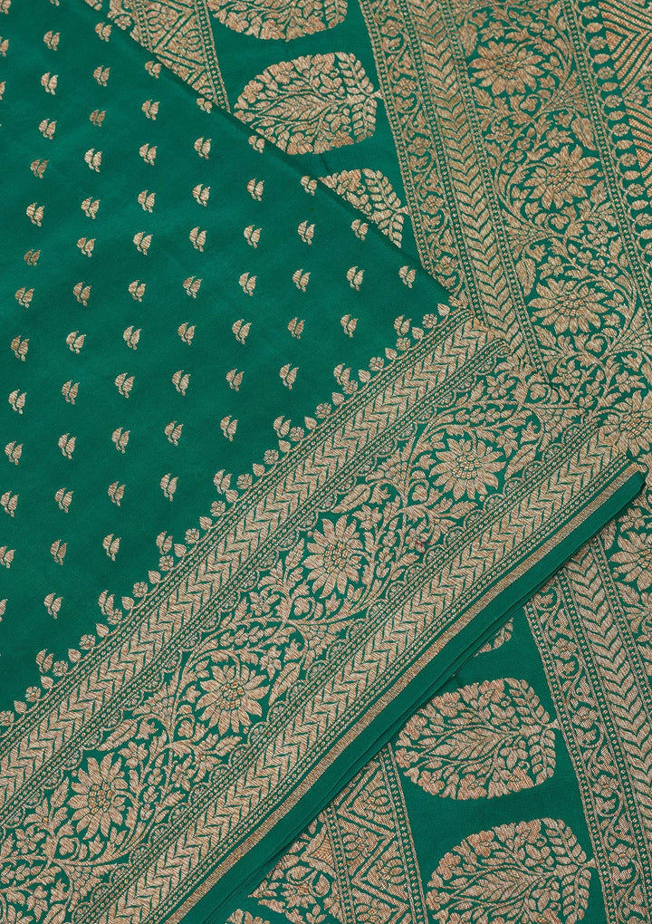 Peacock Green Zariwork Pure Silk Saree-Koskii