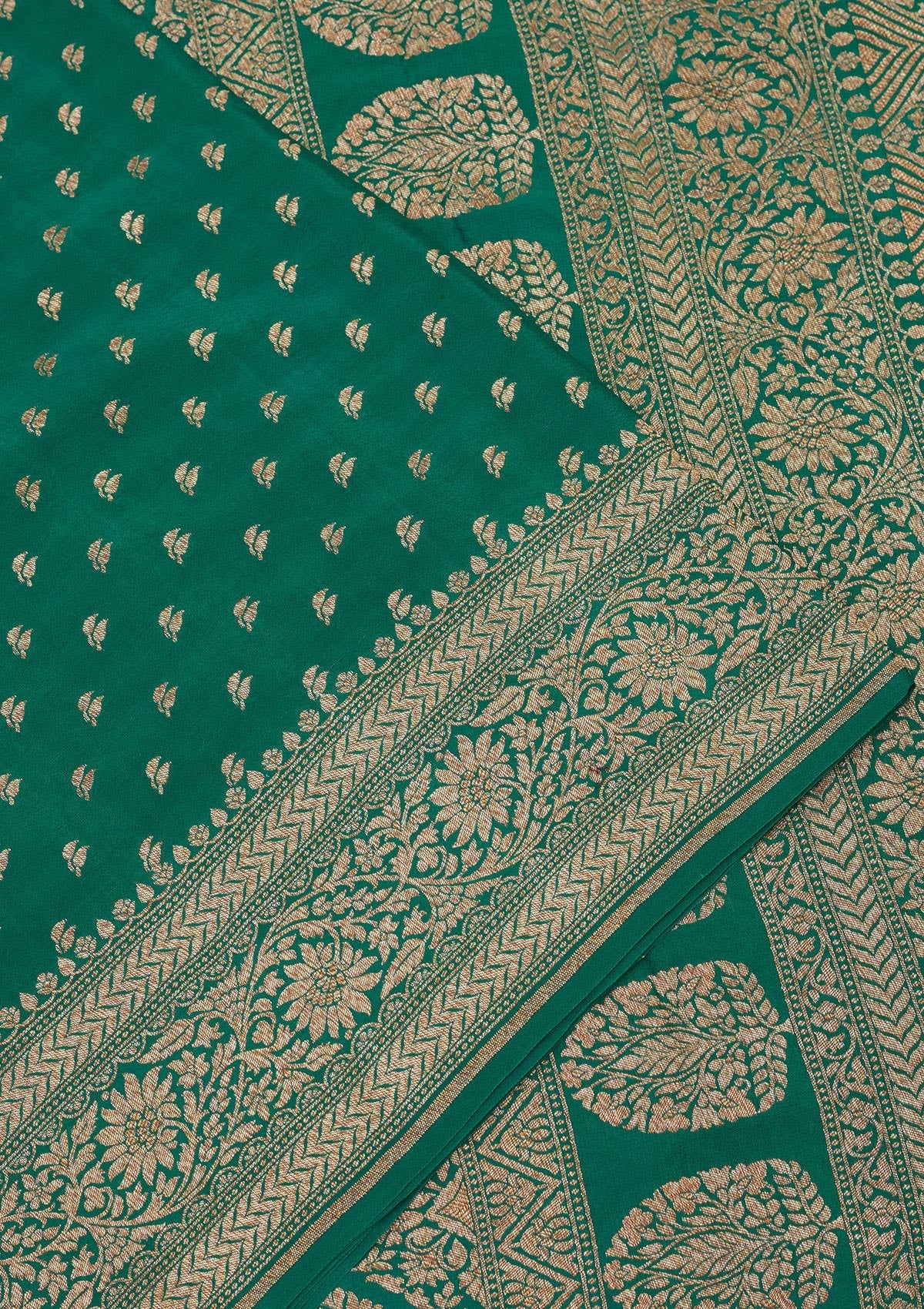 Peacock Green Zariwork Pure Silk Saree-Koskii