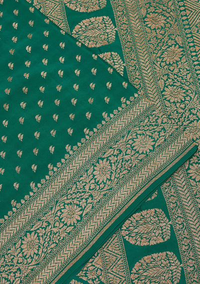 Peacock Green Zariwork Pure Silk Saree-Koskii