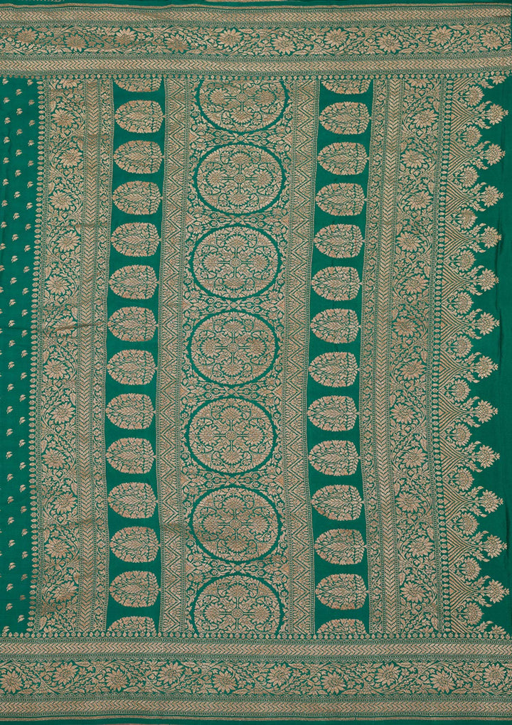 Peacock Green Zariwork Pure Silk Saree-Koskii