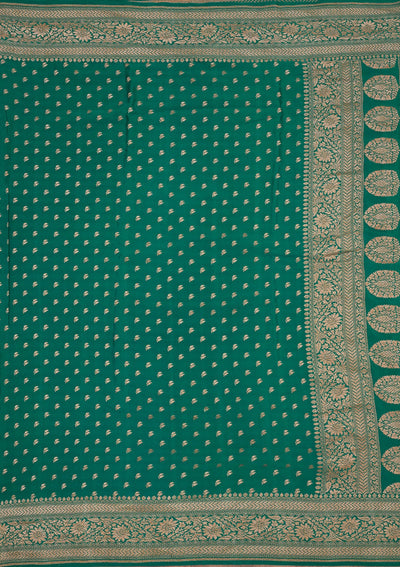 Peacock Green Zariwork Pure Silk Saree-Koskii