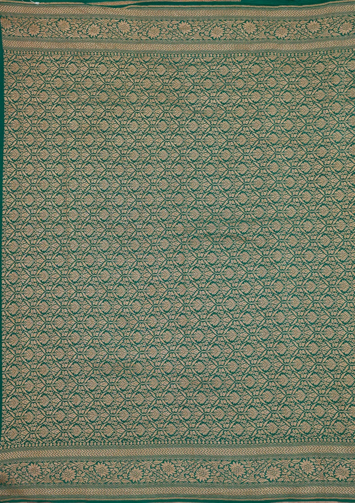 Peacock Green Zariwork Pure Silk Saree-Koskii