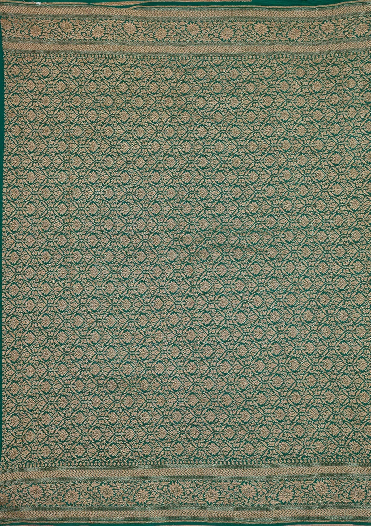 Peacock Green Zariwork Pure Silk Saree-Koskii
