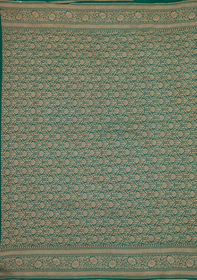 Peacock Green Zariwork Pure Silk Saree-Koskii