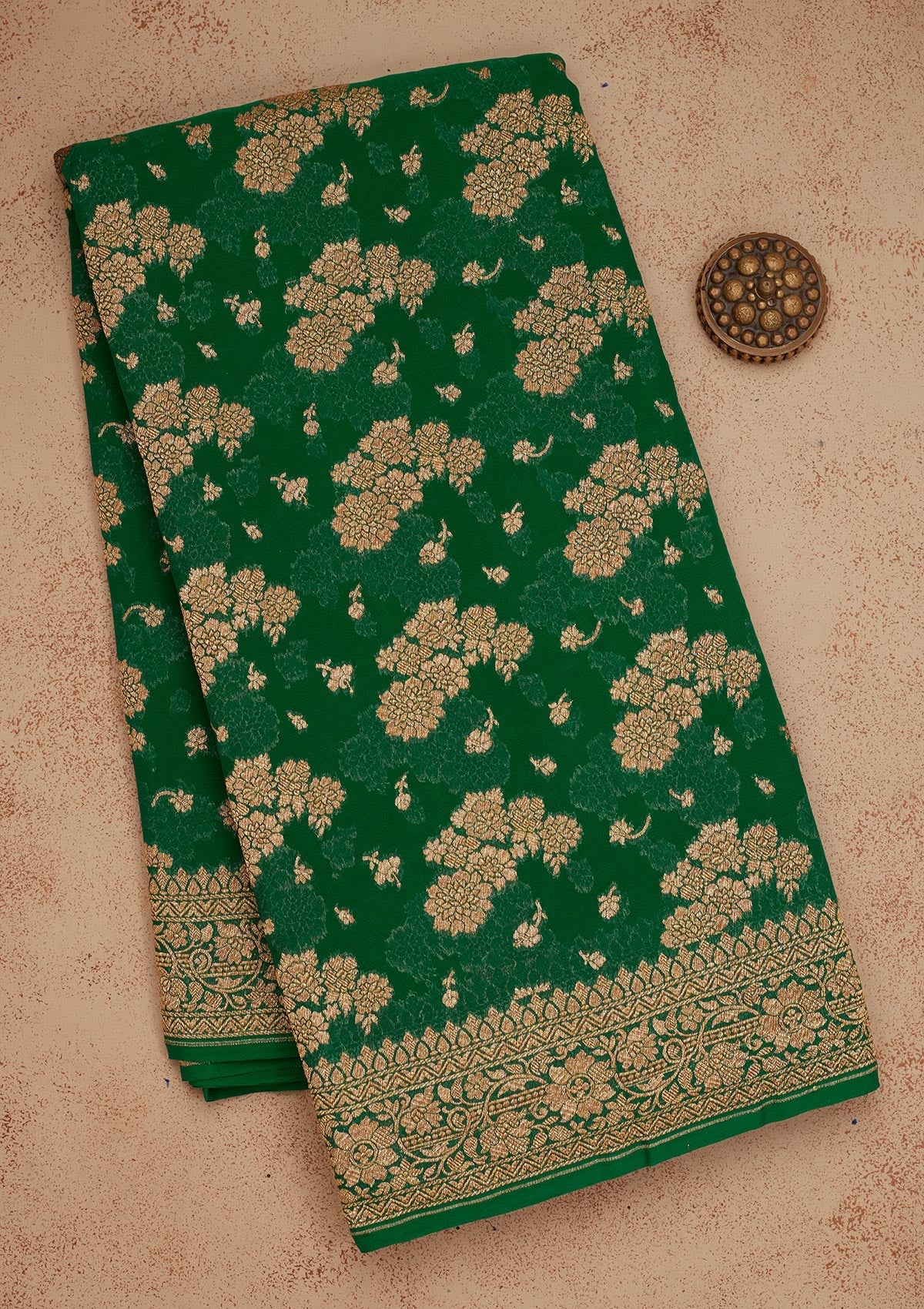 Peacock Green Zariwork Pure Silk Saree-Koskii