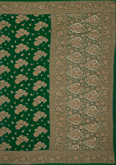 Peacock Green Zariwork Pure Silk Saree-Koskii