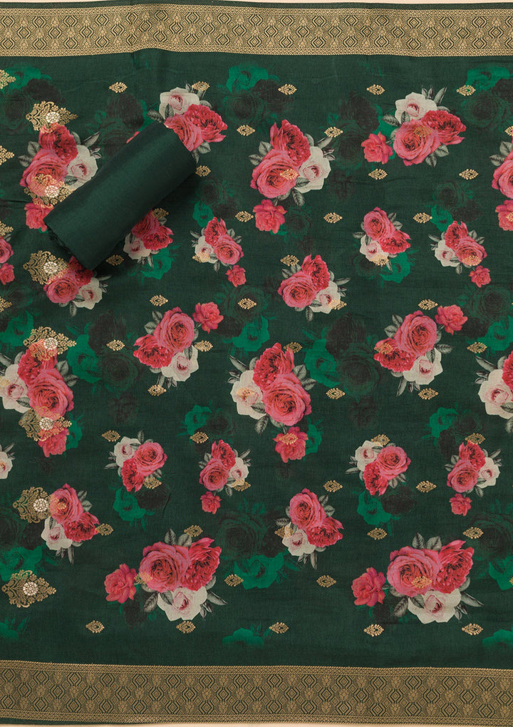 Peacock Green Zariwork Semi Crepe Unstitched Salwar Suit