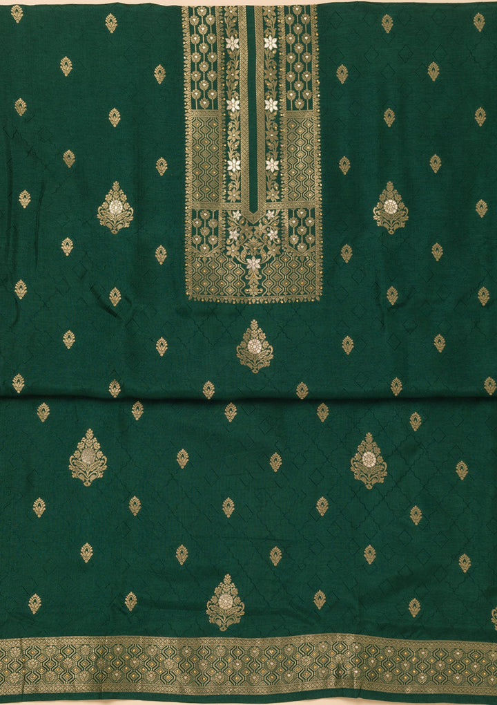 Peacock Green Zariwork Semi Crepe Unstitched Salwar Suit
