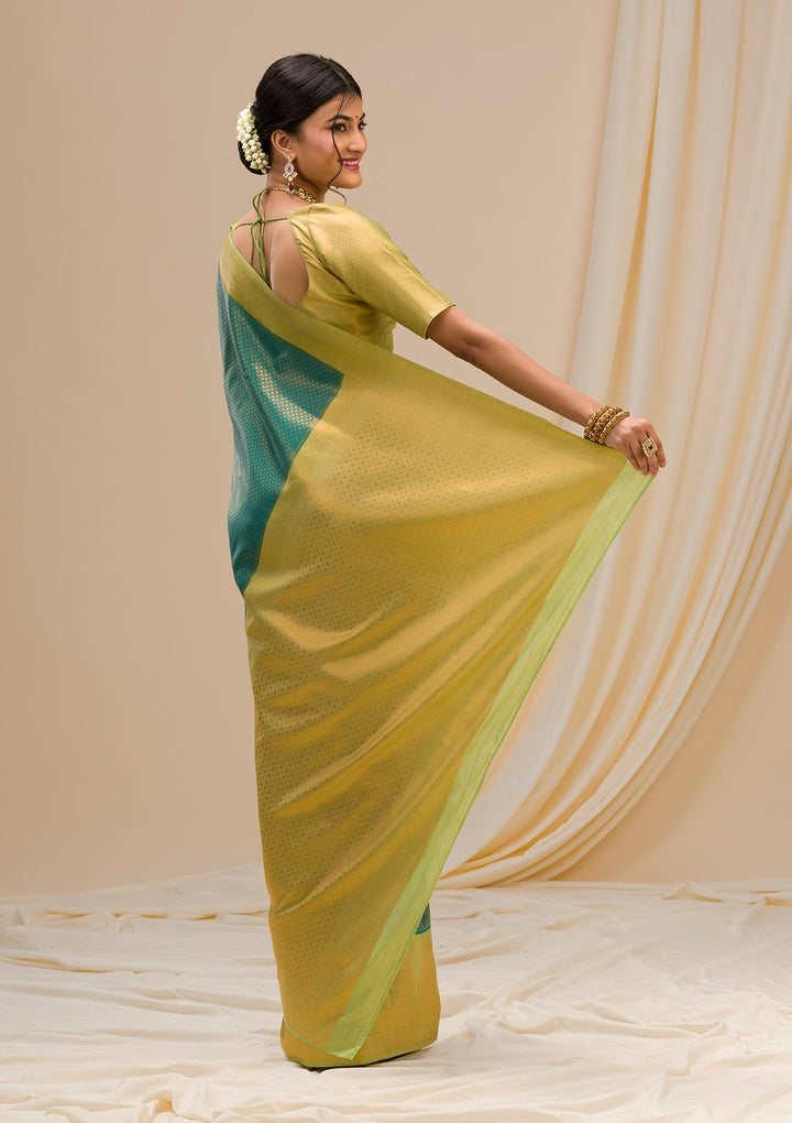 Peacock Green Zariwork Soft Silk Saree-Koskii