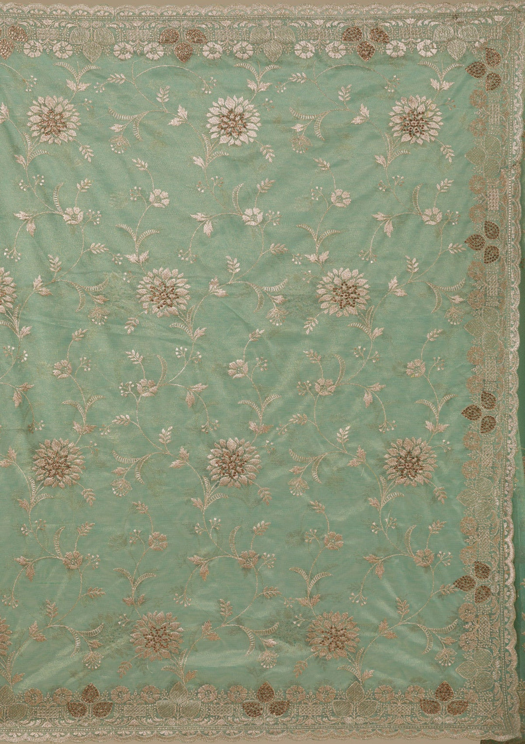 Sea Green Zariwork Tissue Saree-Koskii