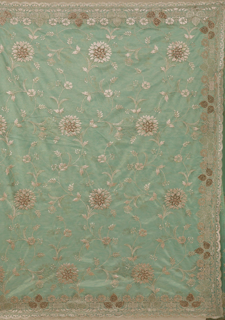 Sea Green Zariwork Tissue Saree-Koskii