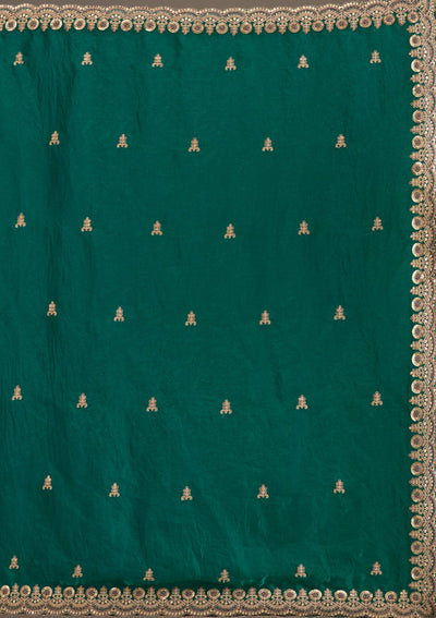 Peacock Green Zariwork Tissue Saree-Koskii