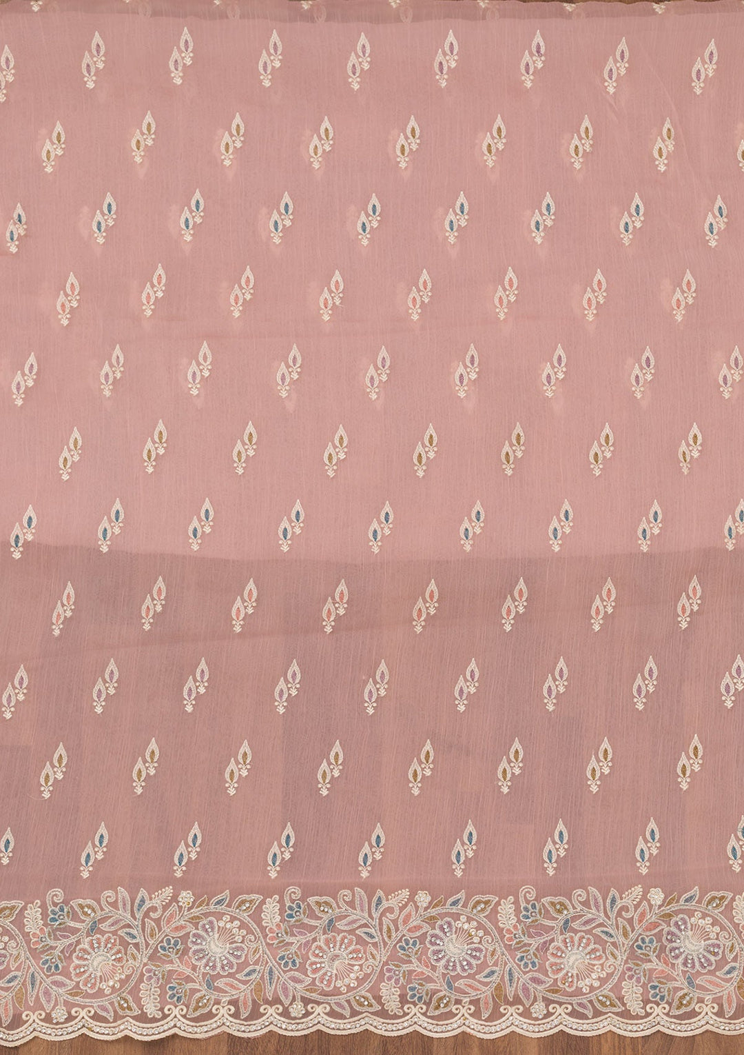 Pink Chiffon Semi Crepe Unstitched Salwar Suit-Koskii