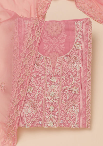 Pink Chikankari Georgette Unstitched Salwar Suit-Koskii