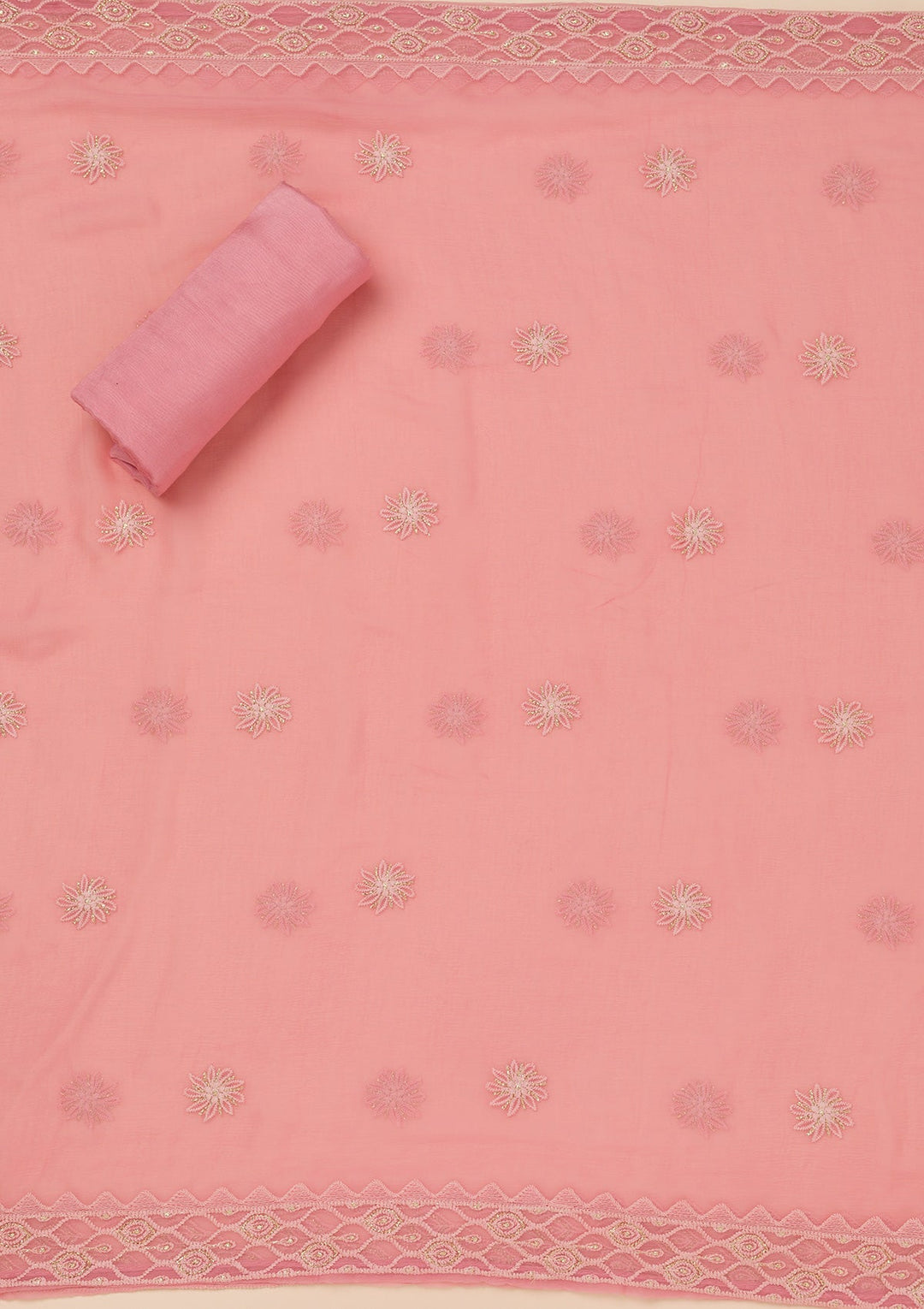 Pink Chikankari Georgette Unstitched Salwar Suit-Koskii