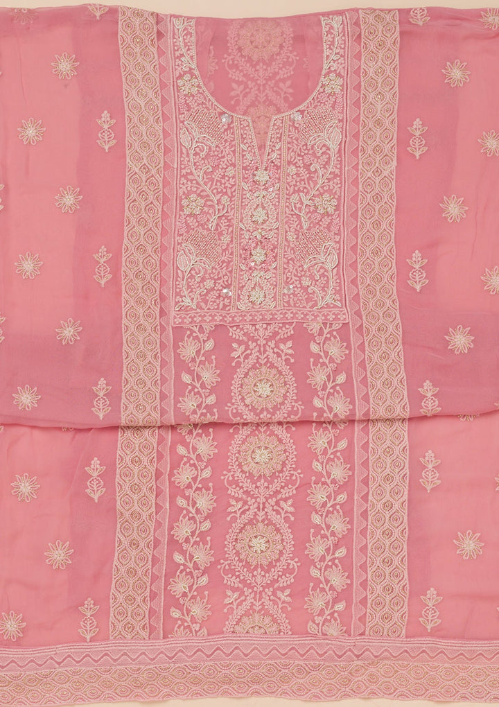 Pink Chikankari Georgette Unstitched Salwar Suit-Koskii