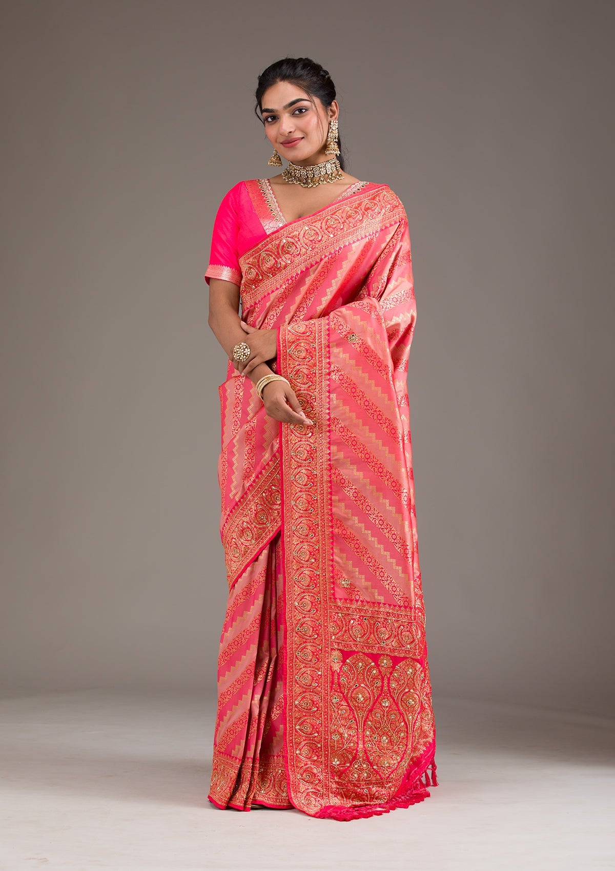 Pink Cutdana Art Silk Saree-Koskii