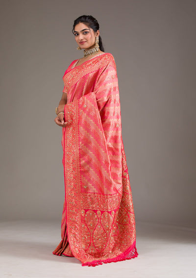 Pink Cutdana Art Silk Saree-Koskii