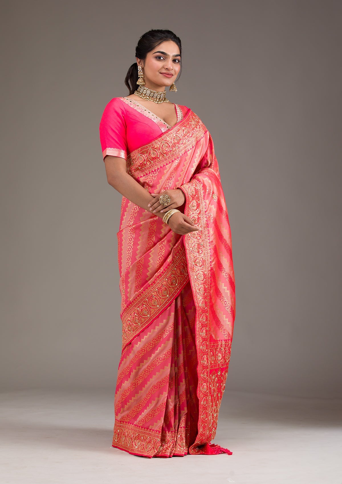 Pink Cutdana Art Silk Saree-Koskii