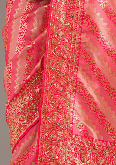 Pink Cutdana Art Silk Saree-Koskii