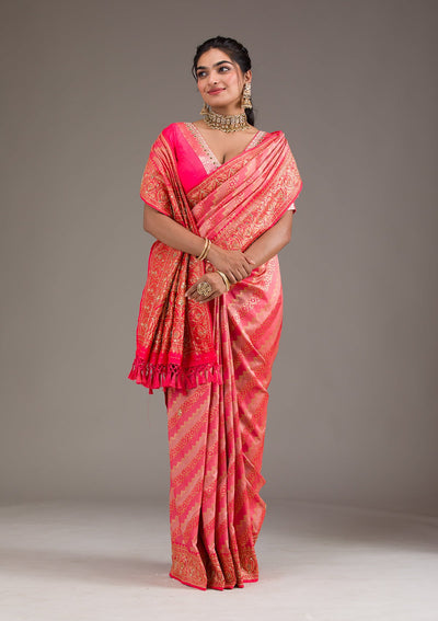 Pink Cutdana Art Silk Saree-Koskii