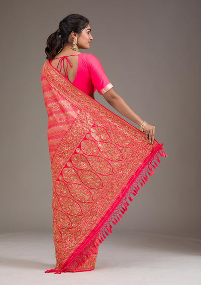 Pink Cutdana Art Silk Saree-Koskii