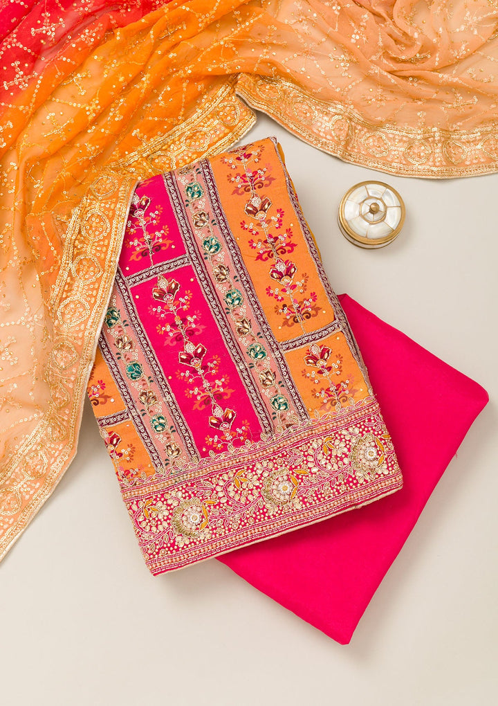 Pink Cutdana Chiffon Unstitched Salwar Suit-Koskii