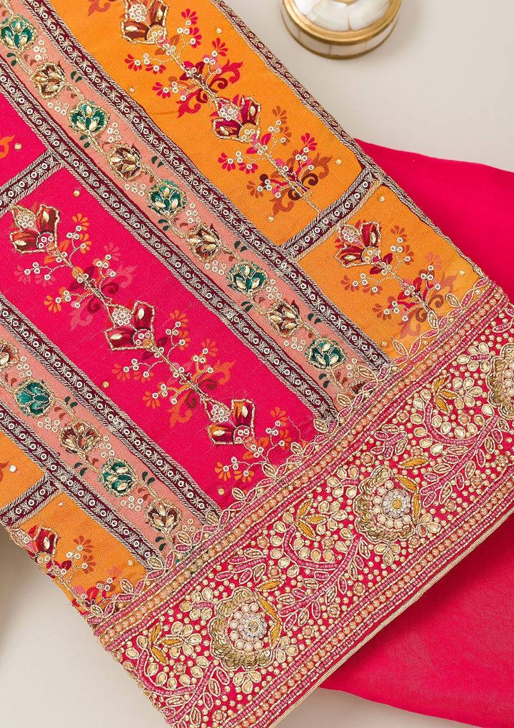 Pink Cutdana Chiffon Unstitched Salwar Suit-Koskii
