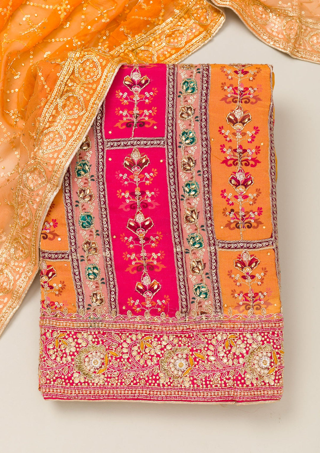 Pink Cutdana Chiffon Unstitched Salwar Suit-Koskii