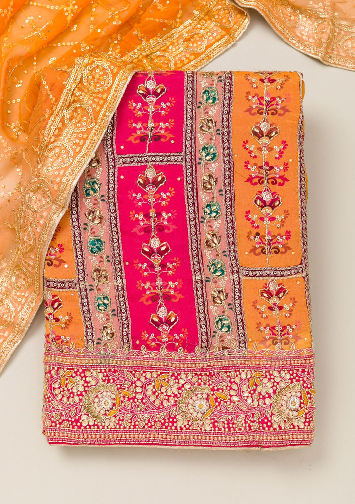 Pink Cutdana Chiffon Unstitched Salwar Suit-Koskii