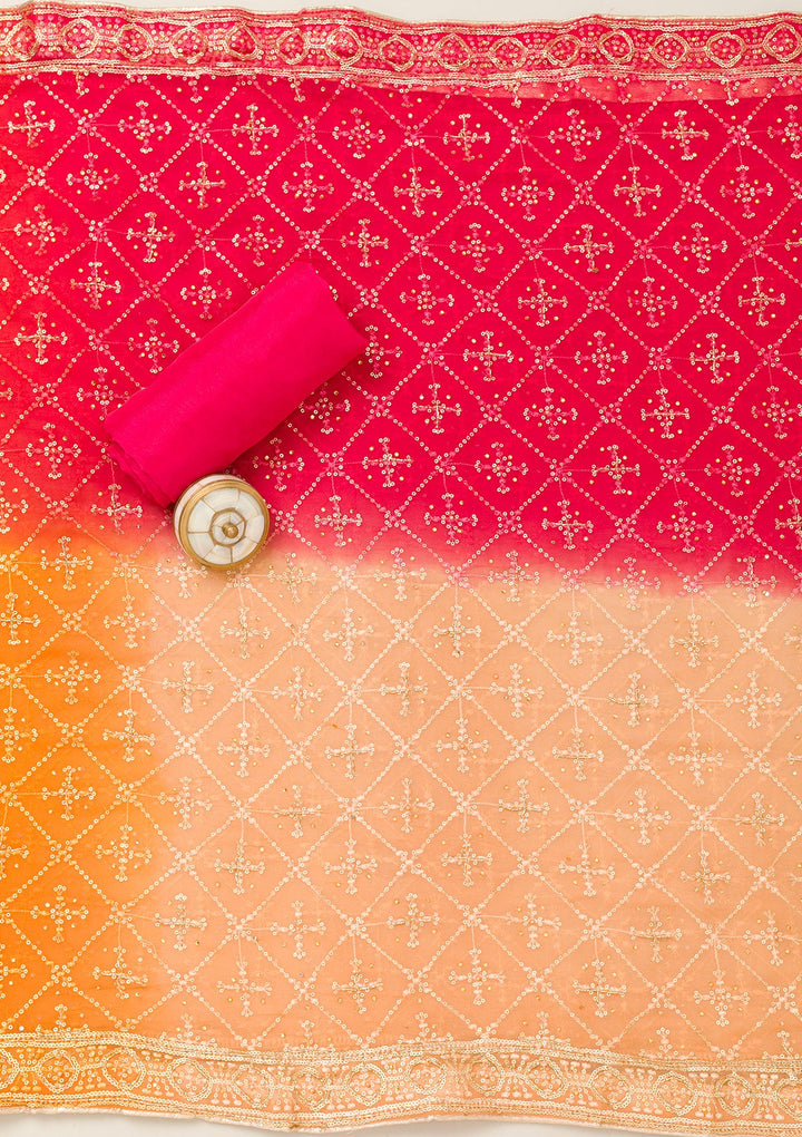 Pink Cutdana Chiffon Unstitched Salwar Suit-Koskii