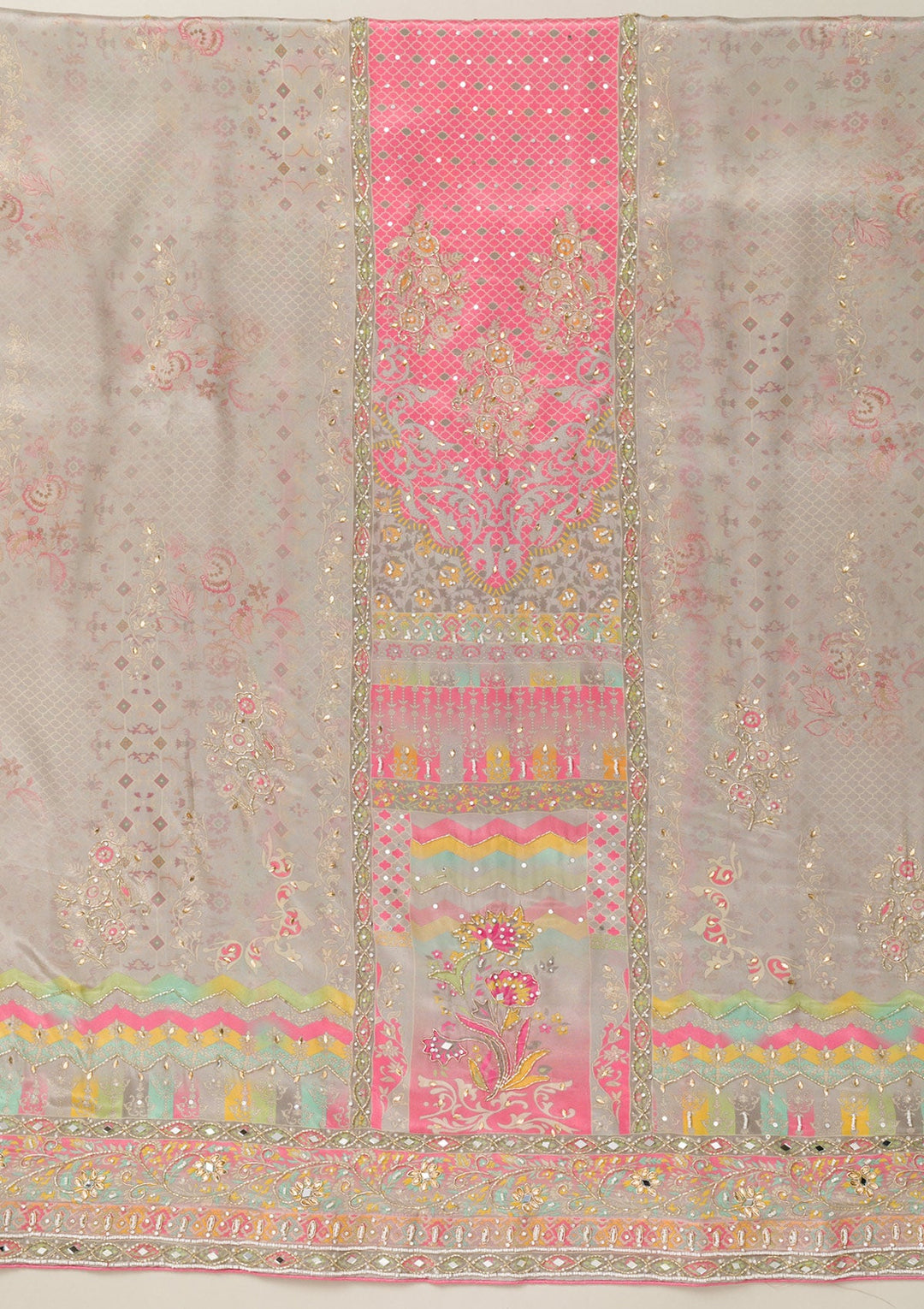 Pink Cutdana Crepe Unstitched Salwar Suit-Koskii