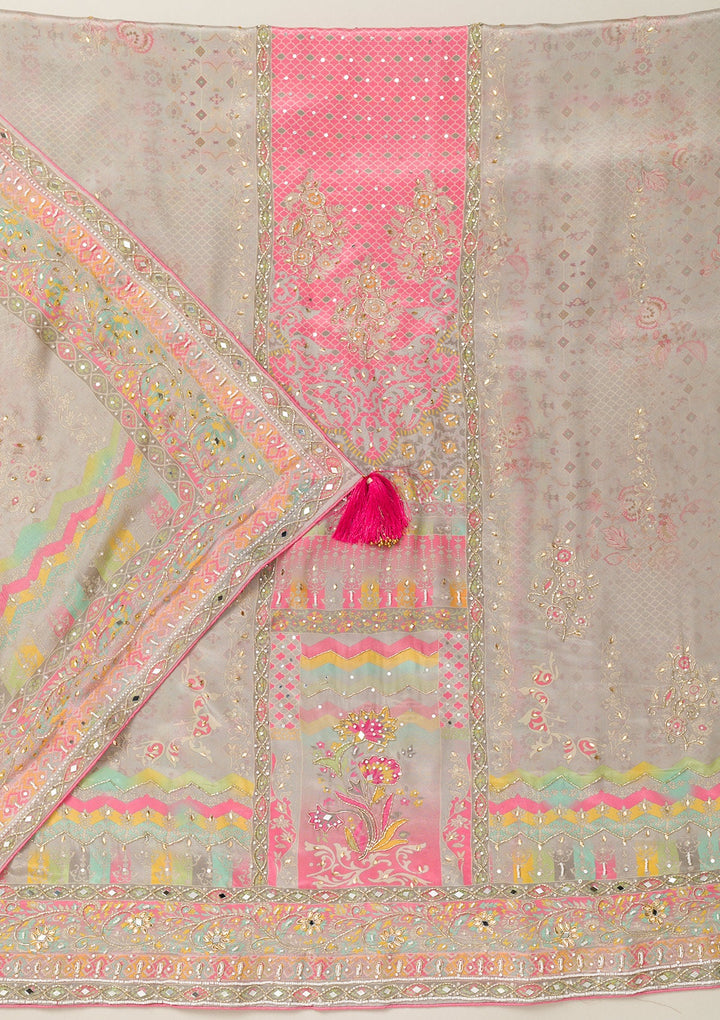 Pink Cutdana Crepe Unstitched Salwar Suit-Koskii