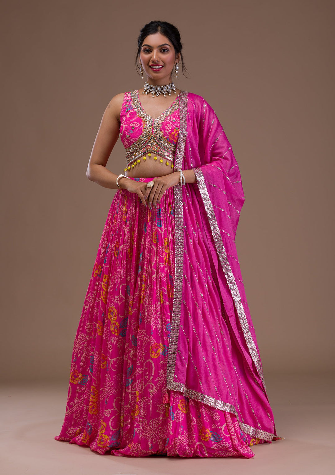 Pink Cutdana Georgette Readymade Lehenga-Koskii