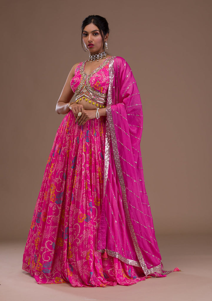 Pink Cutdana Georgette Readymade Lehenga-Koskii