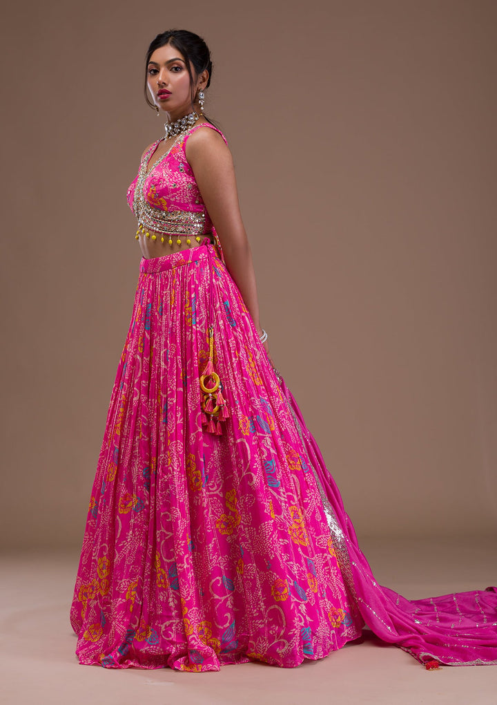 Pink Cutdana Georgette Readymade Lehenga-Koskii