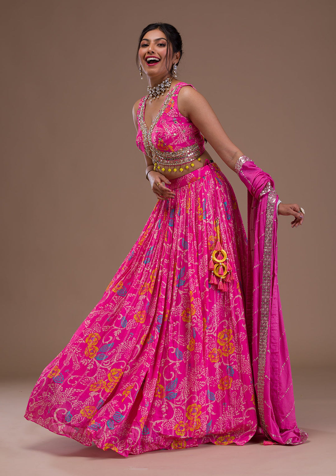 Pink Cutdana Georgette Readymade Lehenga-Koskii