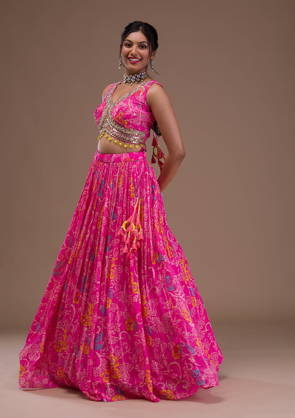 Pink Cutdana Georgette Readymade Lehenga-Koskii