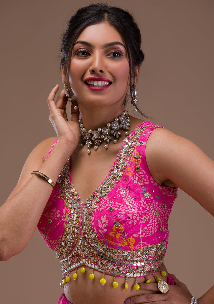 Pink Cutdana Georgette Readymade Lehenga-Koskii