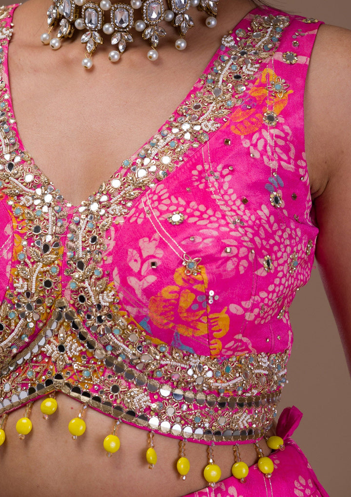 Pink Cutdana Georgette Readymade Lehenga-Koskii
