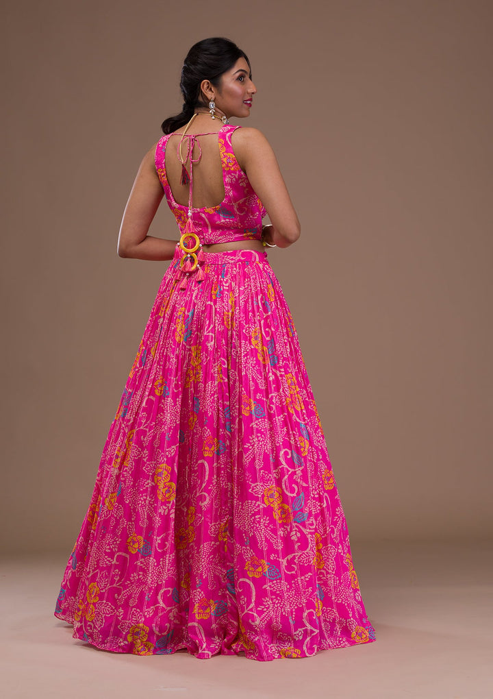 Pink Cutdana Georgette Readymade Lehenga-Koskii