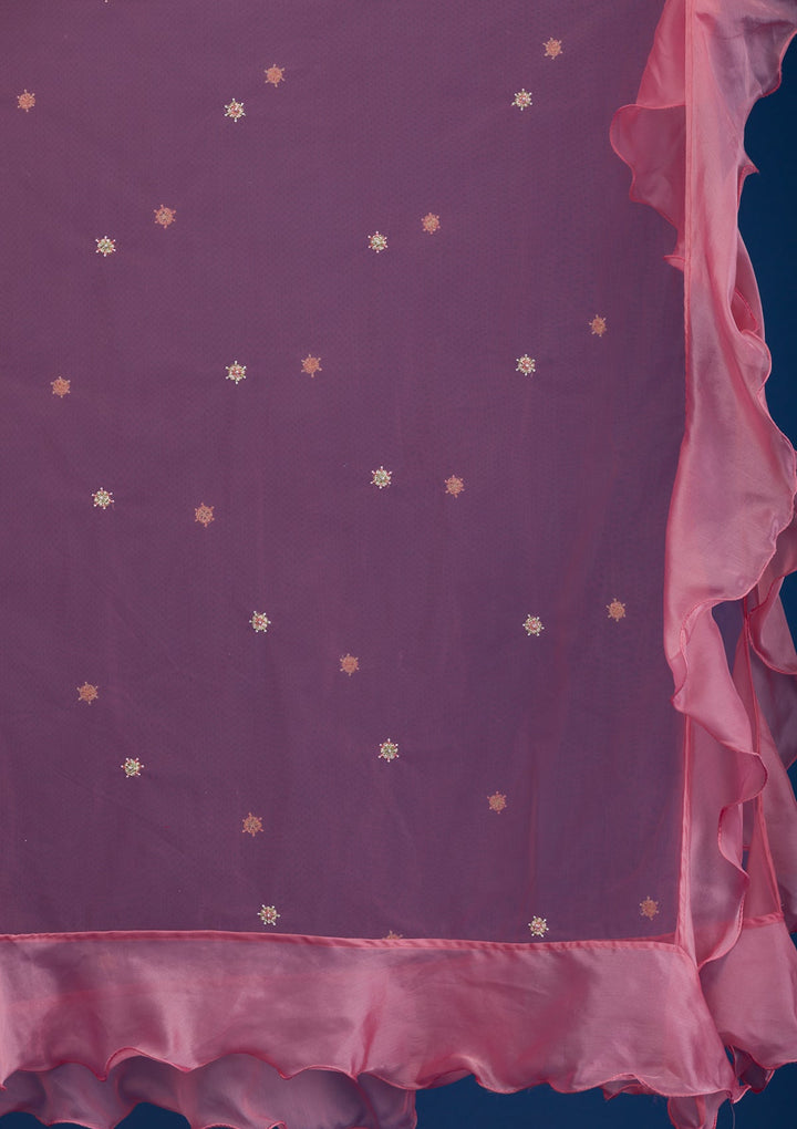 Pink Cutdana Raw Silk Readymade Lehenga-Koskii