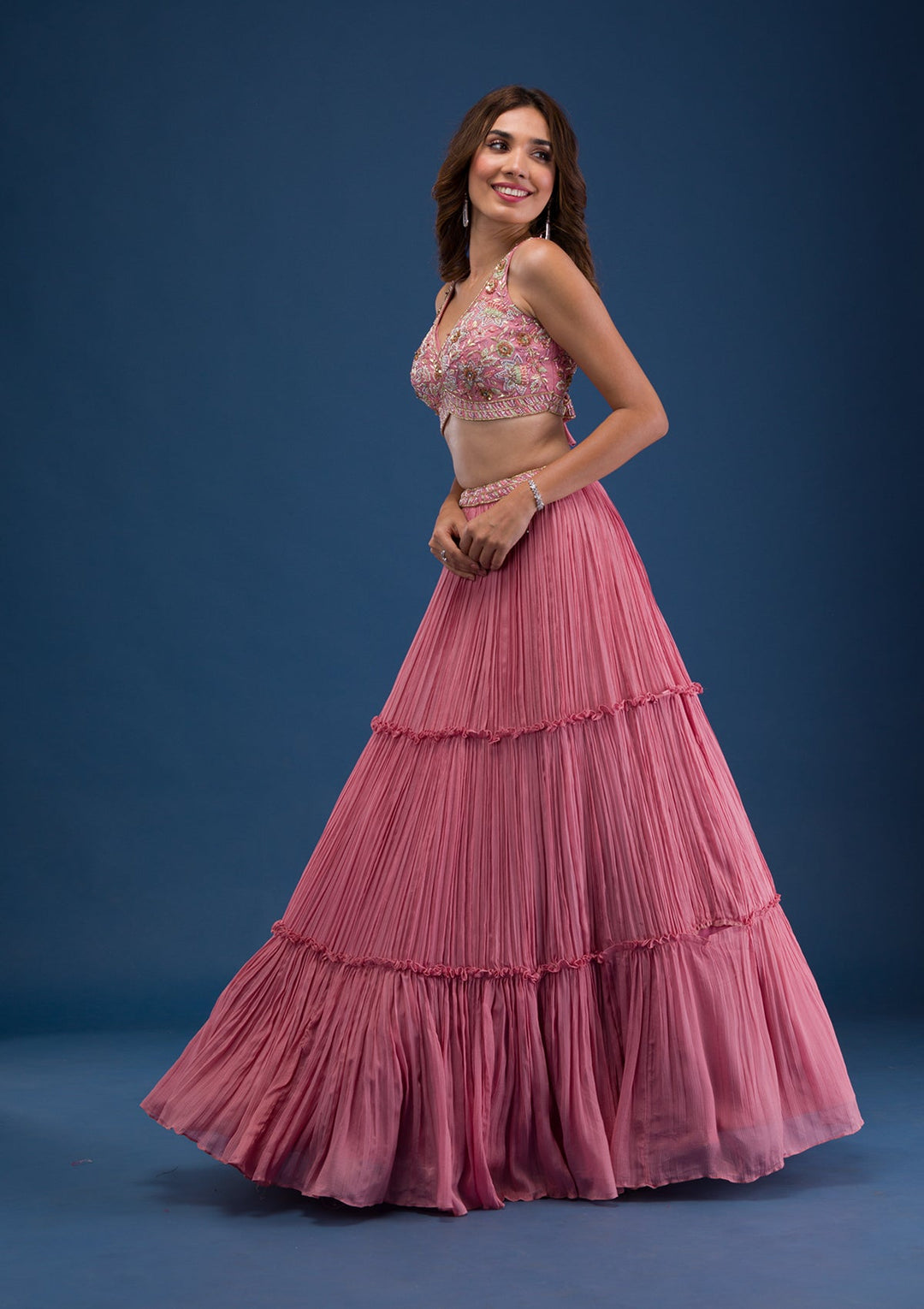 Pink Cutdana Raw Silk Readymade Lehenga-Koskii