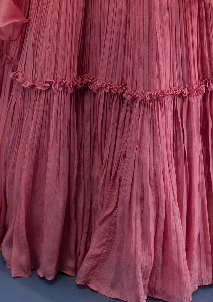Pink Cutdana Raw Silk Readymade Lehenga-Koskii