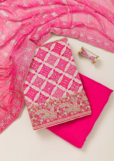 Pink Cutdana Semi Crepe Unstitched Salwar Suit-Koskii