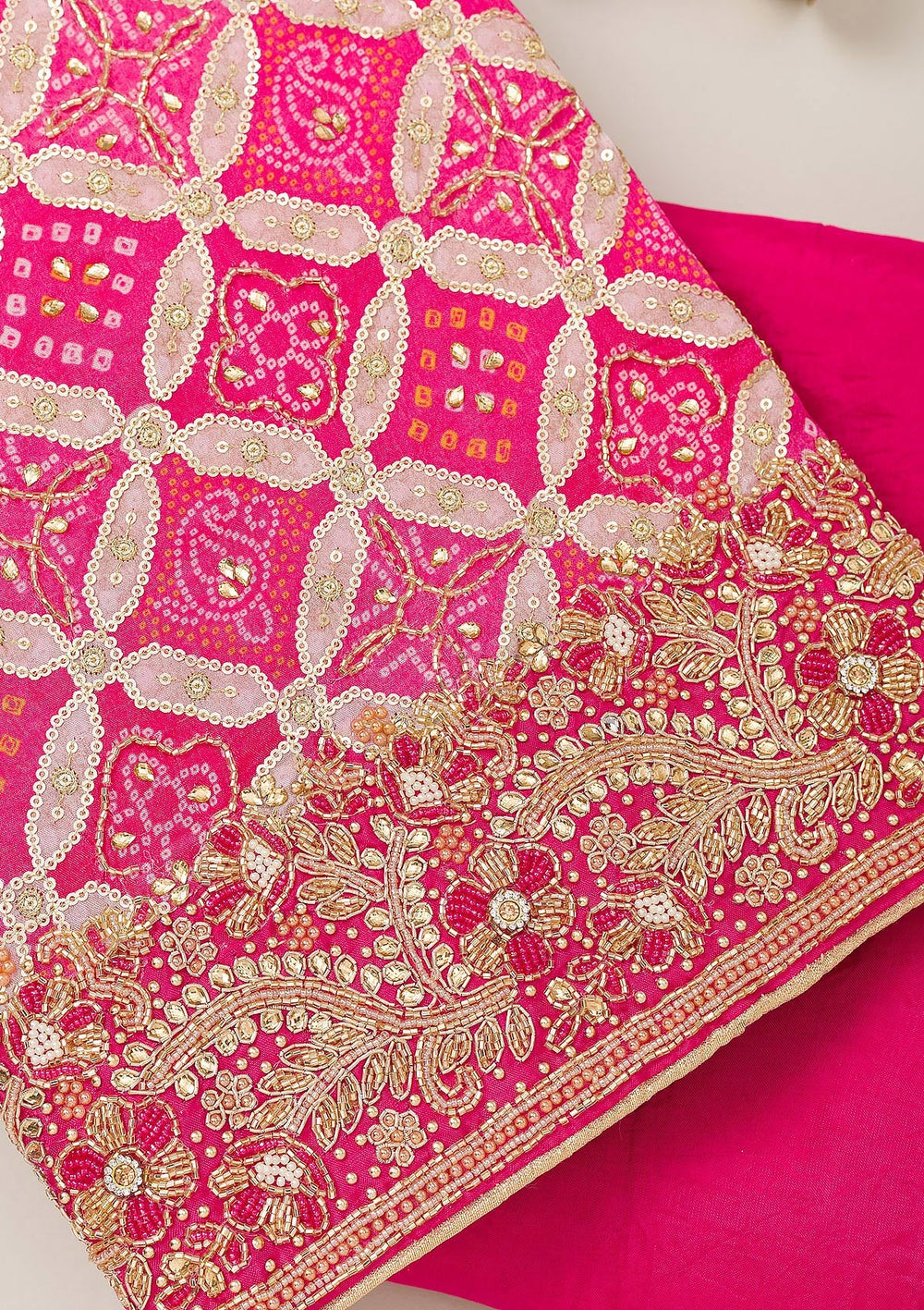 Pink Cutdana Semi Crepe Unstitched Salwar Suit-Koskii
