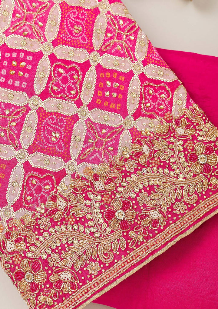 Pink Cutdana Semi Crepe Unstitched Salwar Suit-Koskii